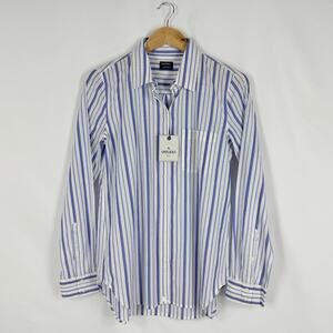 Untuckit Women's Pinot Perse Stripe Button Down Shirt Size 0 Blue White
